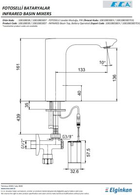 Eca Compact Krom Fotoselli Lavabo Musluğu Pilli 108108038 - 3