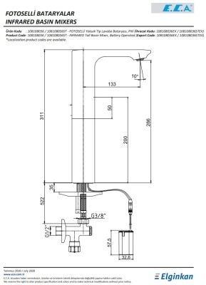 Eca Compact Krom Fotoselli Yüksek Tip Lavabo Bat. Pilli 108108036