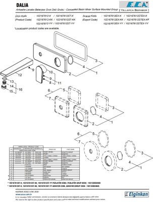 Eca Dalia Krom Ankastre Lav. Bat. Sıva Üstü Tek Rozet 102167612-K
