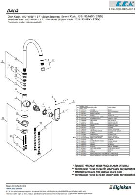 Eca Dalia Krom Renk Kireç Kırıcılı Su Tasarruflu Eviye Bataryası