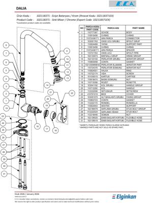 Eca Dalia Krom Renk Mafsallı 7,1 Lt Su Tasarruflu Eviye Bataryası