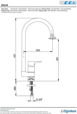 Eca Dalia Krom Renk Mafsallı 7,2 Lt Su Tasarruflu Eviye Bataryası