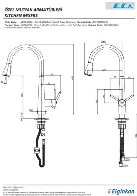 Eca Dalia Minimal Krom Spiralli El Duş Tasarruflu Eviye Bataryası