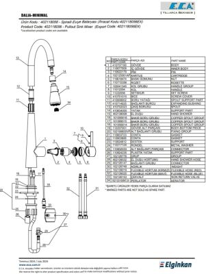 Eca Dalia Minimal Krom Spiralli El Duş Tasarruflu Eviye Bataryası - 3