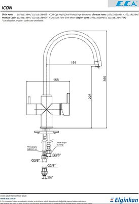 Eca İcon (Krom) Arıtmalı Hygiene Plus Tasarruflu Eviye Bataryası