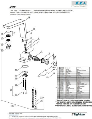 Eca İcon Krom Kireç Kırıcılı Hygiene Plus Sabit Lavabo Bataryası