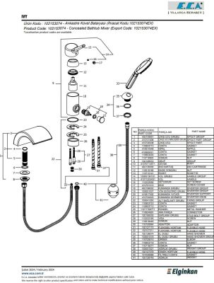 Eca İvy Krom Ankastre Küvet Bataryası 102153074 Şelale Akışlı