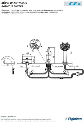 Eca İvy Krom Ankastre Küvet Bataryası 102153074 Şelale Akışlı