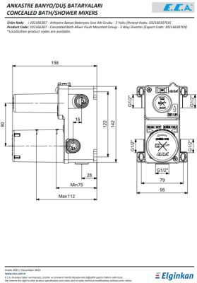 Eca Krom Ankastre Banyo/Duş Bataryası 3 Yollu Sıva Altı 102166307