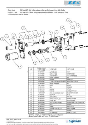 Eca Krom Ankastre Banyo/Duş Bataryası 3 Yollu Sıva Altı 102166307