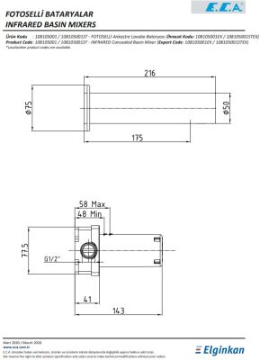 Eca Krom Fotoselli Ankastre Lavabo Batarya Pili 108105001 Çift Su