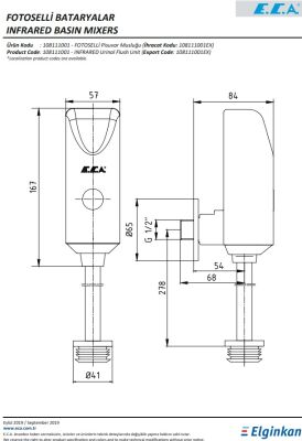 Eca Krom Fotoselli Aplike Pisuvar Musluğu Pilli 108111001 Tek Su
