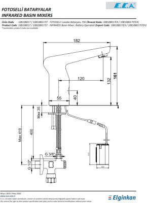 Eca Krom Fotoselli Lavabo Batarya Pilli 108108017 Çift Su Girişli