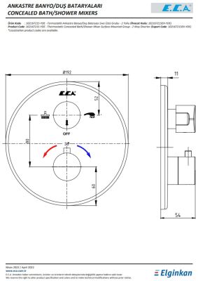 Eca Krom Termostatik Ank Banyo/Duş Bat 2 Yollu S.Ü. 102167215-YDE