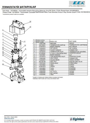 Eca Krom Termostatik Ankastre Banyo/Duş Batarya 2 Yollu Sıva Altı