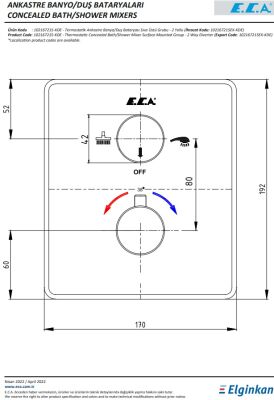 Eca Krom Termostatik Ank Banyo/Duş Bat. 2 Yollu S.Ü 102167215-KDE