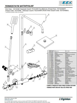Eca Krom Termostatik Teleskobik Kolonlu Duş Bataryası 102102490