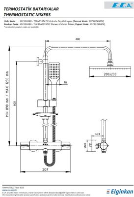 Eca Krom Termostatik Teleskobik Kolonlu Duş Bataryası 102102490