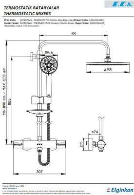 Eca Krom Termostatik Teleskobik Kolonlu Duş Bataryası 102102526