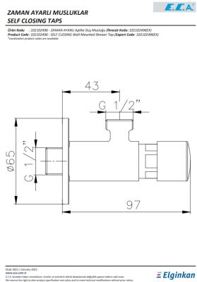 Eca Krom Zaman Ayarlı Aplike Duş Musluğu 102102496 Tek Su Girişli