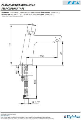 Eca Krom Zaman Ayarlı Lavabo Musluğu 102188127 Tek Su Girişli