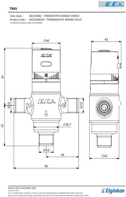 Eca Kumlu Krom Renkli Termostatik Karışım Vanası G 1/2
