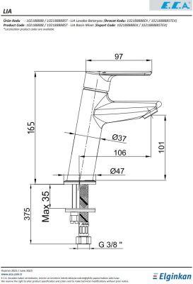 Eca Lia Krom Kireç Kırıcılı Su Tasarruflu Sabit Lavabo Bataryası
