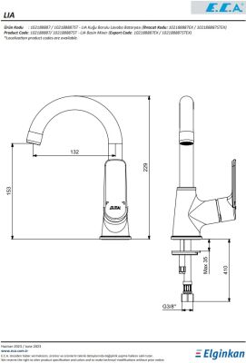 Eca Lia Krom Kireç Kırıcılı Tasarruflu Kuğu Boru Lavabo Bataryası
