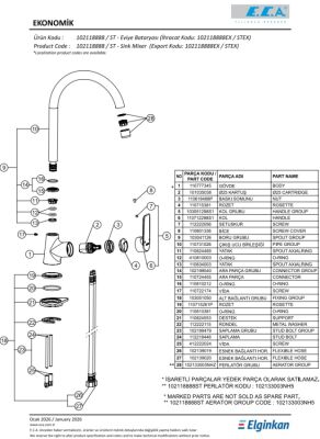 Eca Lia Krom Renkli Kireç Kırıcılı Su Tasarruflu Eviye Bataryası