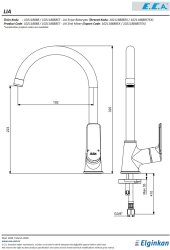 Eca Lia Krom Renkli Kireç Kırıcılı Su Tasarruflu Eviye Bataryası - Thumbnail