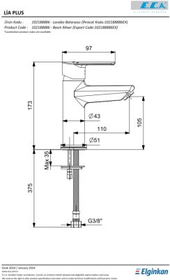 Eca Lia Plus Krom Kireç Kırıcı Tasarruflu Sabit Lavabo Bataryası