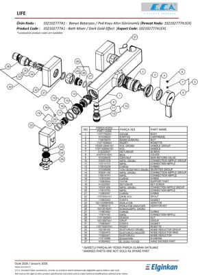 Eca Life Altın Görünümlü 102102777A1 Ürün Kodlu Banyo Bataryası