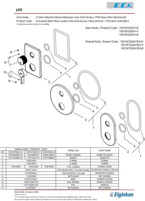 Eca Life Altın Görünümlü Banyo 2 Yollu Sıva Üstü 102167222A1-KDE
