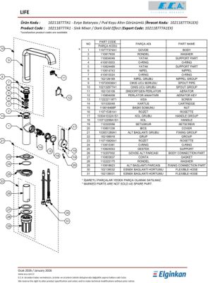 Eca Life Altın Görünümlü Kireç Kırıcı Tasarruflu Eviye Bataryası