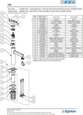 Eca Life Altın Görünümlü Kollu Sabit Lavabo Bataryası 102188777A1