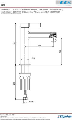 Eca Life Altın Görünümlü Kollu Sabit Lavabo Bataryası 102188777A1