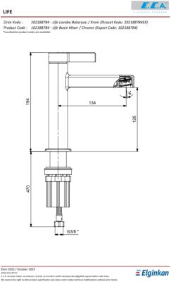 Eca Life Altın Görünümlü Kollu Sabit Lavabo Bataryası 102188784A1