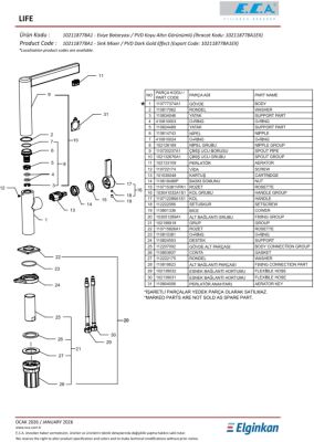 Eca Life Altın Görünümlü L Boru Su Tasarruflu Eviye Bataryası