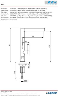 Eca Life Altın Görünümlü L Boru Su Tasarruflu Eviye Bataryası