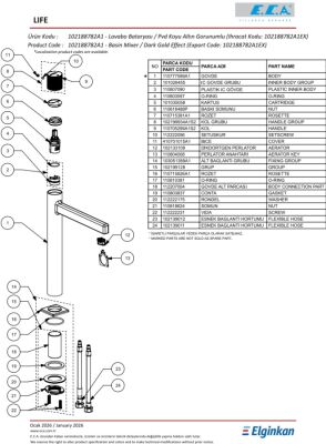 Eca Life Altın Görünümlü Yüksek Tip Lavabo Bataryası 102188782A1