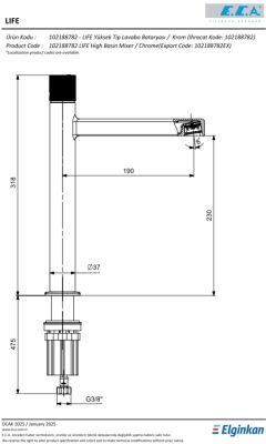 Eca Life Altın Görünümlü Yüksek Tip Lavabo Bataryası 102188782A1