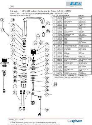Eca Life Krom Ankastre Lavabo Bat. Tezgah Üstü Üç Rozet 102105777