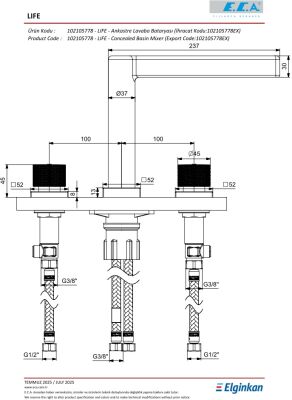 Eca Life Krom Ankastre Lavabo Bat. Tezgah Üstü Üç Rozet 102105778