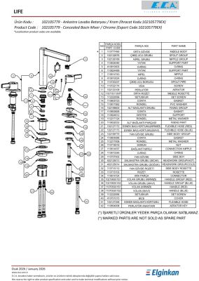 Eca Life Krom Ankastre Lavabo Bat. Tezgah Üstü Üç Rozet 102105779