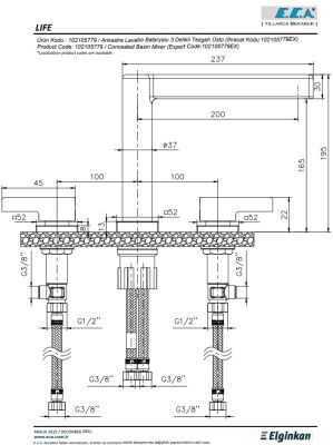 Eca Life Krom Ankastre Lavabo Bat. Tezgah Üstü Üç Rozet 102105779