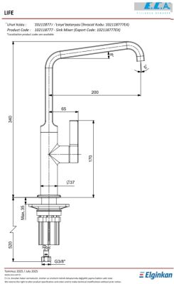 Eca Life Krom Renkli Kireç Kırıcılı Su Tasarruflu Eviye Bataryası