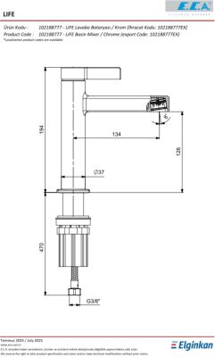 Eca Life Krom Renkli Kollu Sabit Lavabo Bataryası 102188777