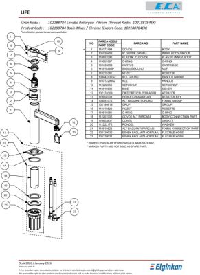 Eca Life Krom Renkli Kollu Sabit Lavabo Bataryası 102188784