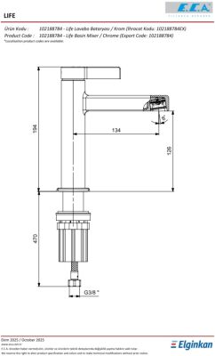 Eca Life Krom Renkli Kollu Sabit Lavabo Bataryası 102188784