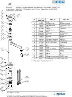Eca Life Krom Renkli Kollu Yüksek Tip Lavabo Bataryası 102188779